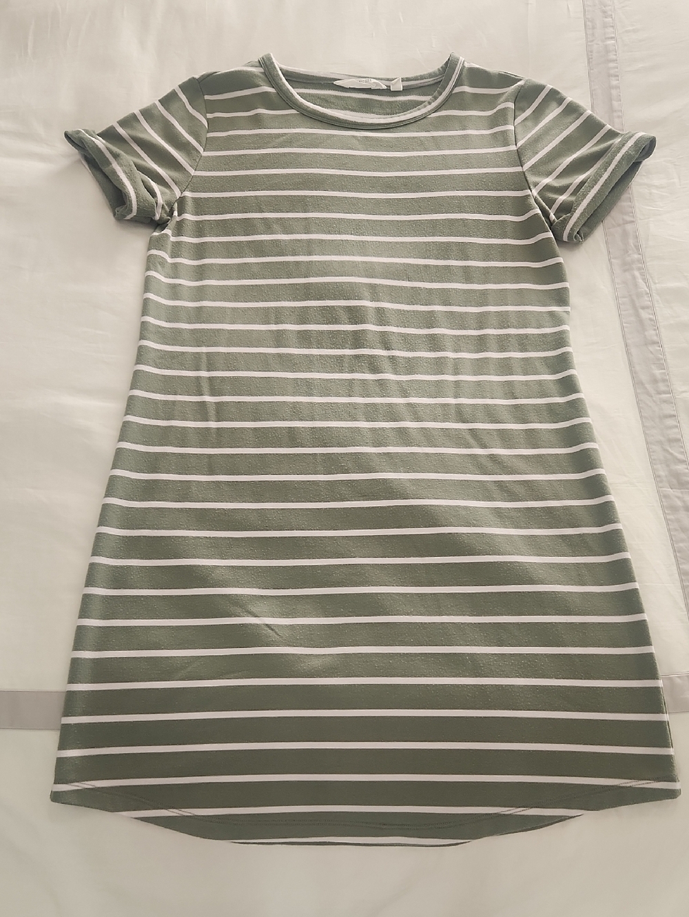Candace Cameron Bure Striped Sage Green & White T-Shirt Dress
